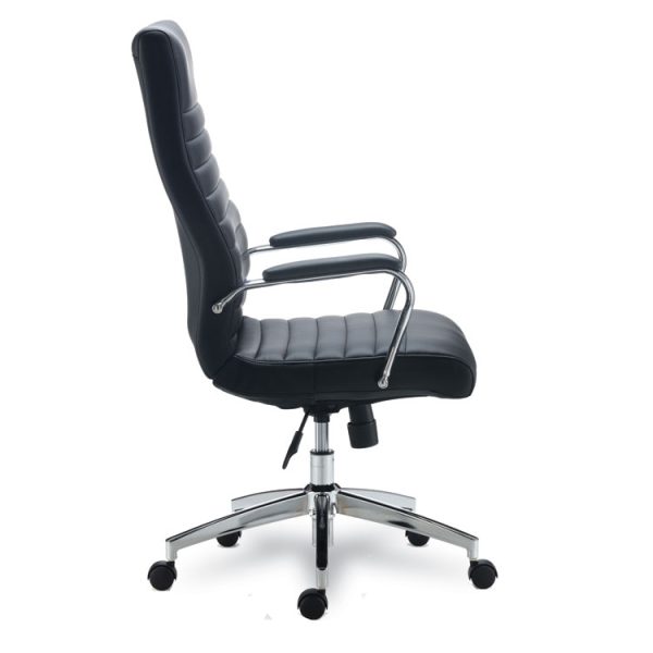 Alera Eddleston Leather Manager Chair, Supports Up to 275 lb, Black Seat/Back, Chrome Base - Image 3