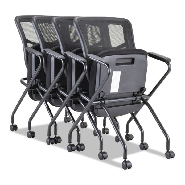 Alera Elusion Mesh Nesting Chairs with Padded Arms, Supports Up to 275 lb, 18.11" Seat Height, Black, 2/Carton - Image 5