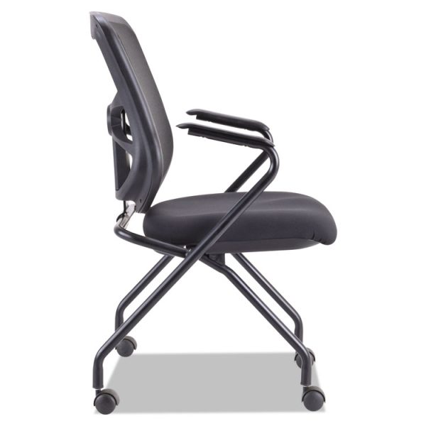 Alera Elusion Mesh Nesting Chairs with Padded Arms, Supports Up to 275 lb, 18.11" Seat Height, Black, 2/Carton - Image 3