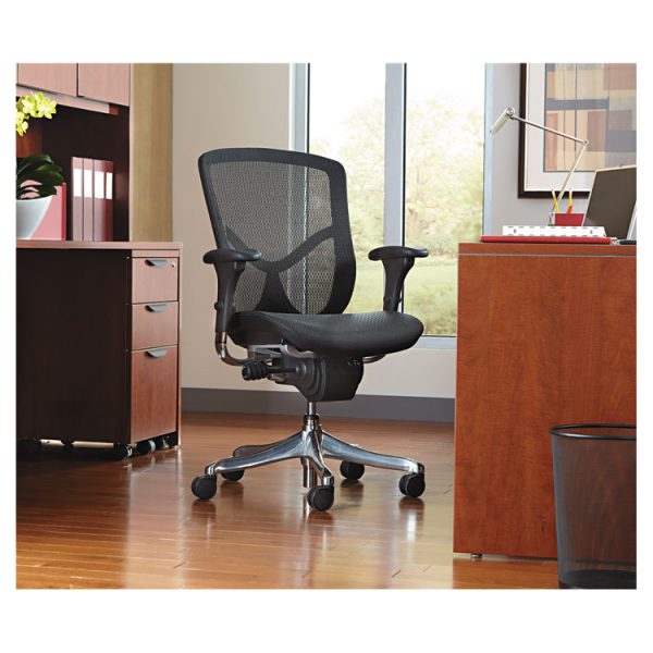 Alera Eq Series Ergonomic Multifunction Mid-Back Mesh Chair, Supports Up To 250 Lb, Black Seat/back, Aluminum Base - Image 9