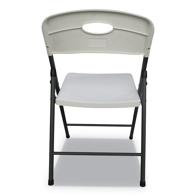 Molded Resin Folding Chair, Supports Up to 225 lb, 18.19" Seat Height, White Seat, White Back, Dark Gray Base, 4/Carton - Image 4
