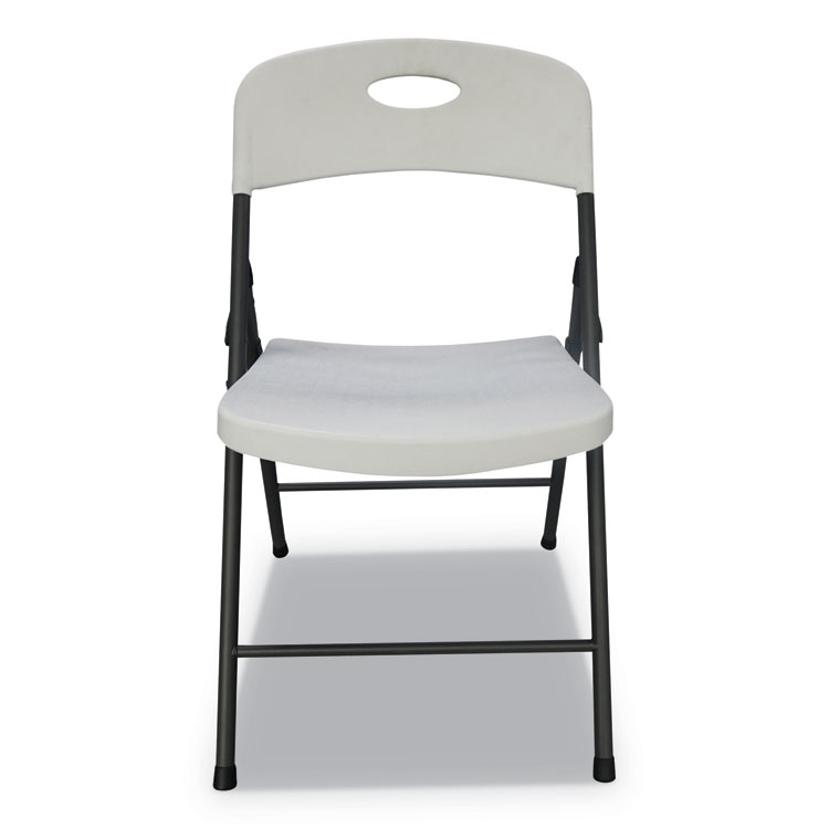 Molded Resin Folding Chair, Supports Up to 225 lb, 18.19" Seat Height, White Seat, White Back, Dark Gray Base, 4/Carton - Image 2
