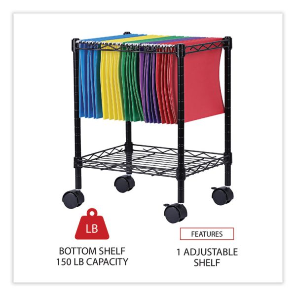 Compact File Cart for Side-to-Side Filing, Metal, 1 Shelf, 1 Bin, 15.25" x 12.38" x 21", Black - Image 3