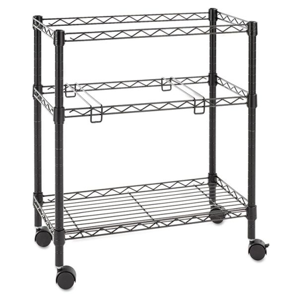 Two-Tier File Cart for Front-to-Back + Side-to-Side Filing, Metal, 1 Shelf, 3 Bins, 26" x 14" x 29.5", Black - Image 2