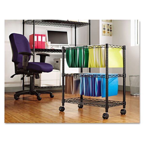Two-Tier File Cart for Front-to-Back + Side-to-Side Filing, Metal, 1 Shelf, 3 Bins, 26" x 14" x 29.5", Black - Image 4