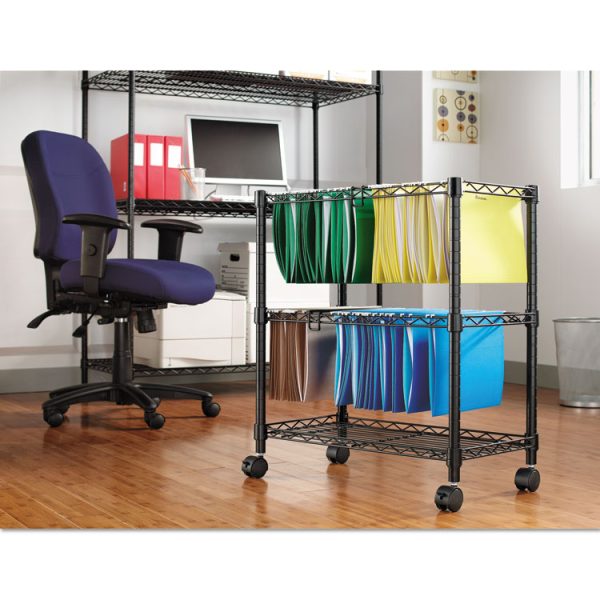Two-Tier File Cart for Front-to-Back + Side-to-Side Filing, Metal, 1 Shelf, 3 Bins, 26" x 14" x 29.5", Black - Image 3