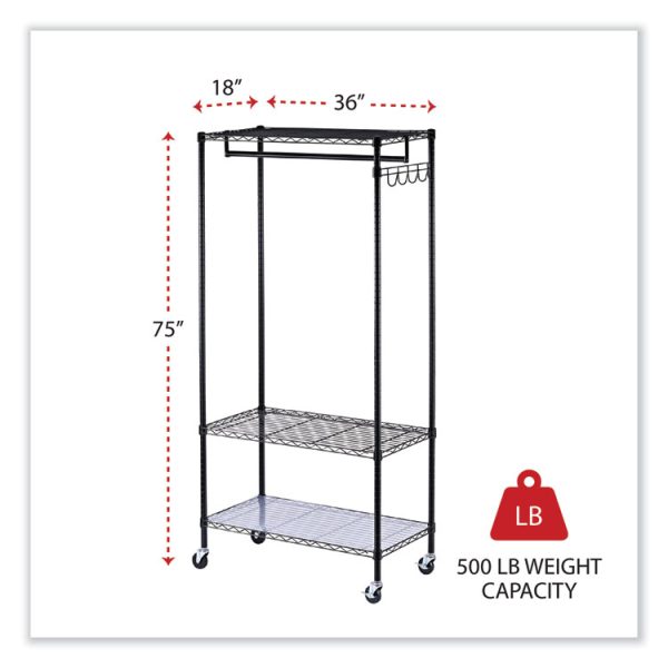 Wire Shelving Garment Rack, 30 Garments, 36w X 18d X 75h, Black - Image 2