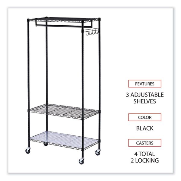 Wire Shelving Garment Rack, 30 Garments, 36w X 18d X 75h, Black - Image 3