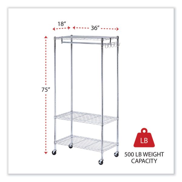 Wire Shelving Garment Rack, 30 Garments, 36w X 18d X 75h, Silver - Image 2