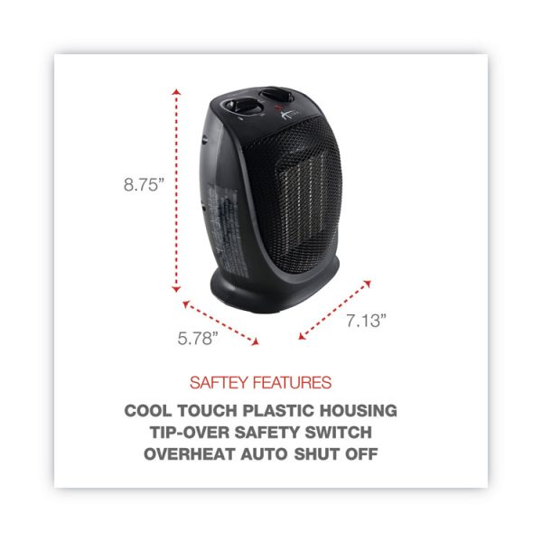 Ceramic Heater, 1,500 W, 7.12 x 5.87 x 8.75, Black - Image 2