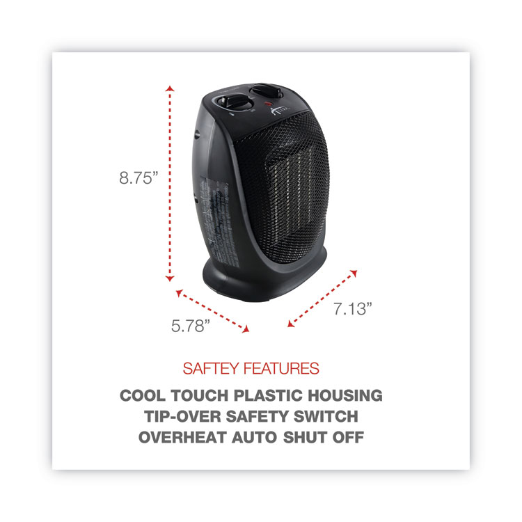 Ceramic Heater, 1,500 W, 7.12 x 5.87 x 8.75, Black - Image 2