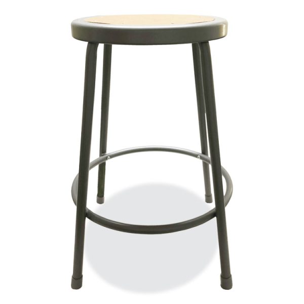 Industrial Metal Shop Stool, Backless, Supports Up To 300 Lb, 24" Seat Height, Brown Seat, Gray Base