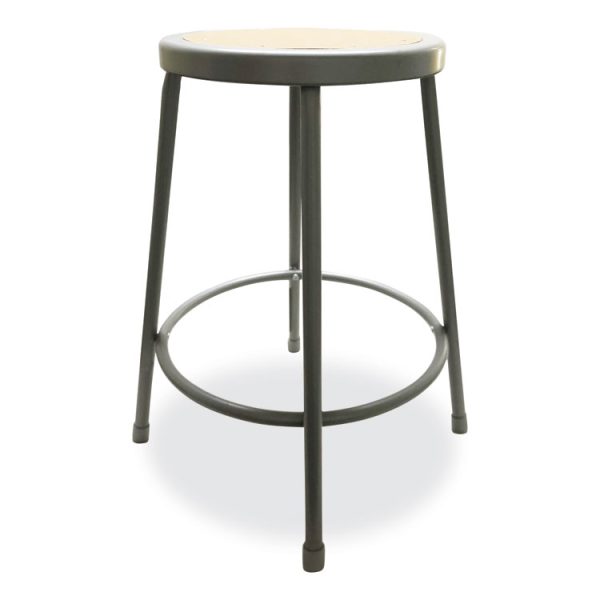 Industrial Metal Shop Stool, Backless, Supports Up To 300 Lb, 24" Seat Height, Brown Seat, Gray Base - Image 4