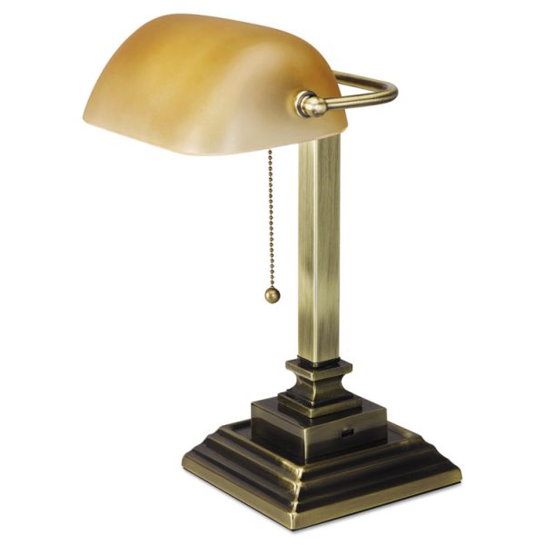 Traditional Banker's Lamp with USB, 10w x 10d x 15h, Antique Brass - Image 3