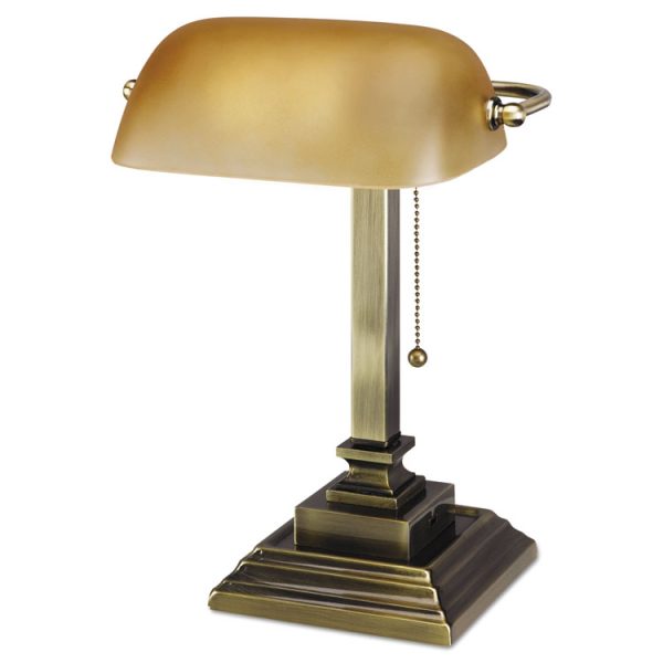 Traditional Banker's Lamp with USB, 10w x 10d x 15h, Antique Brass - Image 2