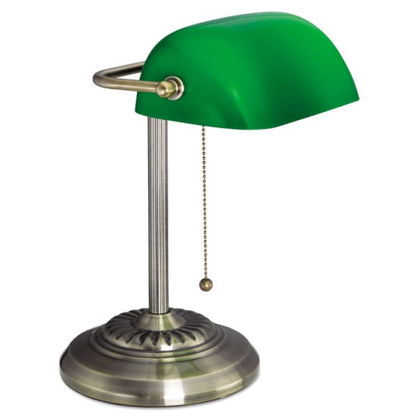 Traditional Banker's Lamp, Green Glass Shade, 10.5w x 11d x 13h, Antique Brass - Image 2
