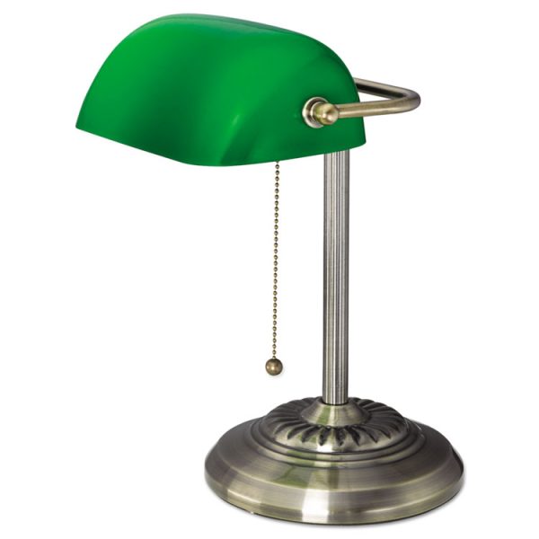 Traditional Banker's Lamp, Green Glass Shade, 10.5w x 11d x 13h, Antique Brass - Image 3