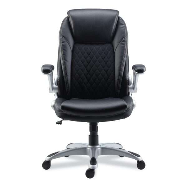 Alera Leithen Bonded Leather Midback Chair, Supports Up to 275 lb, Black Seat/Back, Silver Base - Image 2