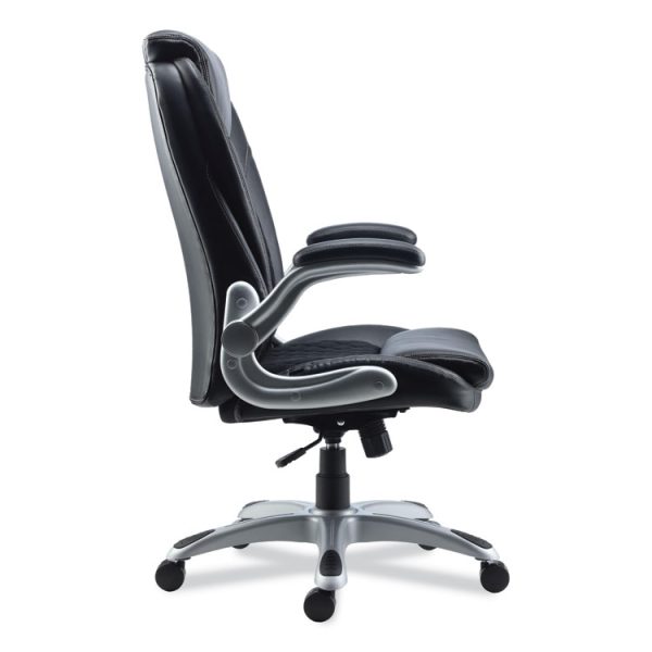 Alera Leithen Bonded Leather Midback Chair, Supports Up to 275 lb, Black Seat/Back, Silver Base - Image 4