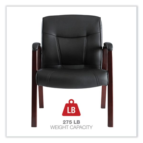 Alera Madaris Series Bonded Leather Guest Chair with Wood Trim Legs, 25.39" x 25.98" x 35.62", Black Seat/Back, Mahogany Base - Image 4