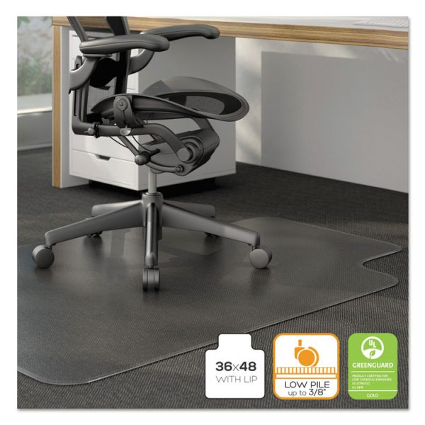 Moderate Use Studded Chair Mat For Low Pile Carpet, 36 X 48, Lipped, Clear - Image 2