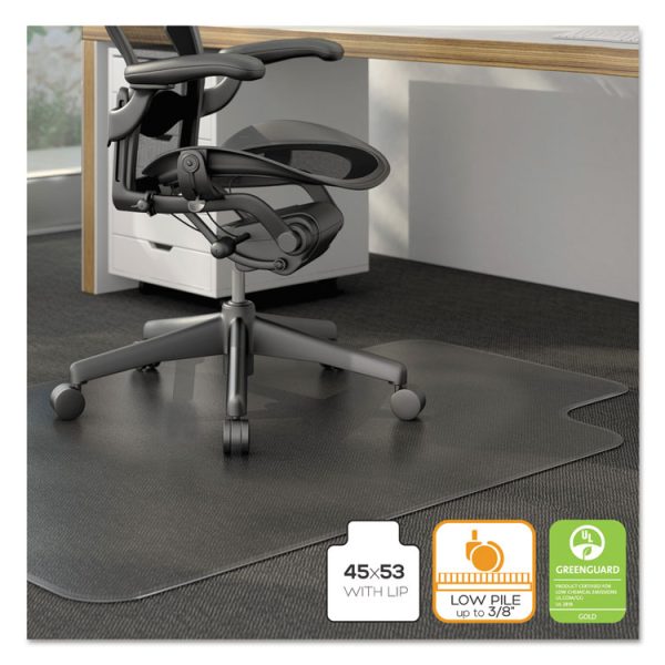 Moderate Use Studded Chair Mat For Low Pile Carpet, 45 X 53, Wide Lipped, Clear - Image 2