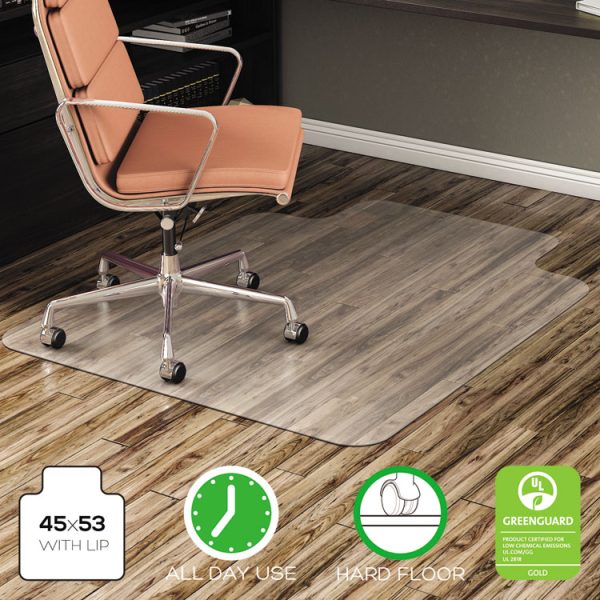 All Day Use Non-Studded Chair Mat For Hard Floors, 45 X 53, Wide Lipped, Clear - Image 2