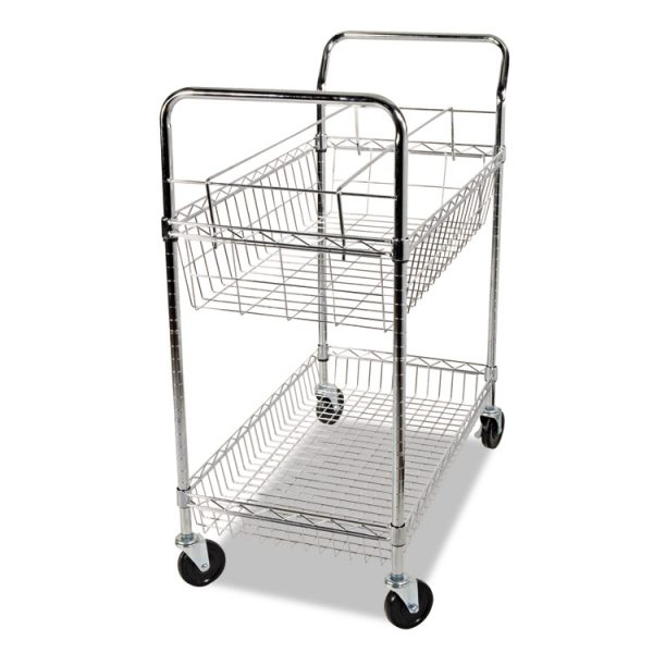 Carry-all Mail Cart, Metal, 1 Shelf, 1 Bin, 34.88" x 18" x 39.5", Silver - Image 2