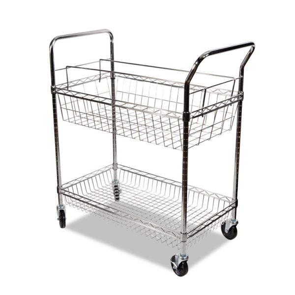 Carry-all Mail Cart, Metal, 1 Shelf, 1 Bin, 34.88" x 18" x 39.5", Silver - Image 3