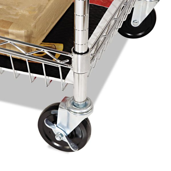 Carry-all Mail Cart, Metal, 1 Shelf, 1 Bin, 34.88" x 18" x 39.5", Silver - Image 4