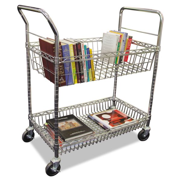 Carry-all Mail Cart, Metal, 1 Shelf, 1 Bin, 34.88" x 18" x 39.5", Silver - Image 6