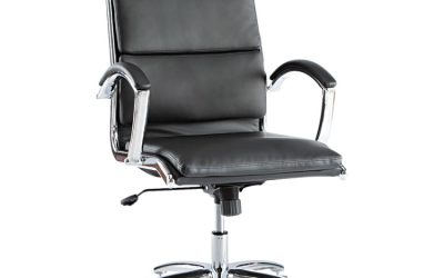 Alera Neratoli High-Back Slim Profile Chair, Faux Leather, 275 Lb Cap, 17.32″ To 21.25″ Seat Height, Black Seat/back, Chrome