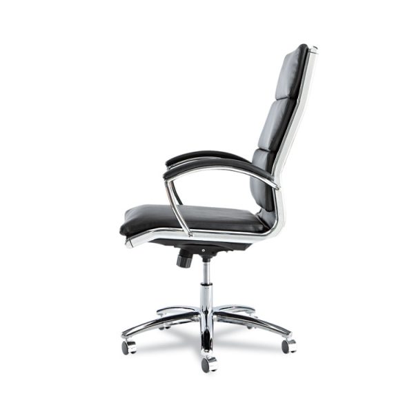 Alera Neratoli High-Back Slim Profile Chair, Faux Leather, 275 Lb Cap, 17.32" To 21.25" Seat Height, Black Seat/back, Chrome - Image 4
