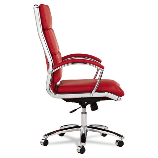 Alera Neratoli High-Back Slim Profile Chair, Faux Leather, Up To 275 Lb, 17.32" To 21.25" Seat Height, Red Seat/back, Chrome - Image 2