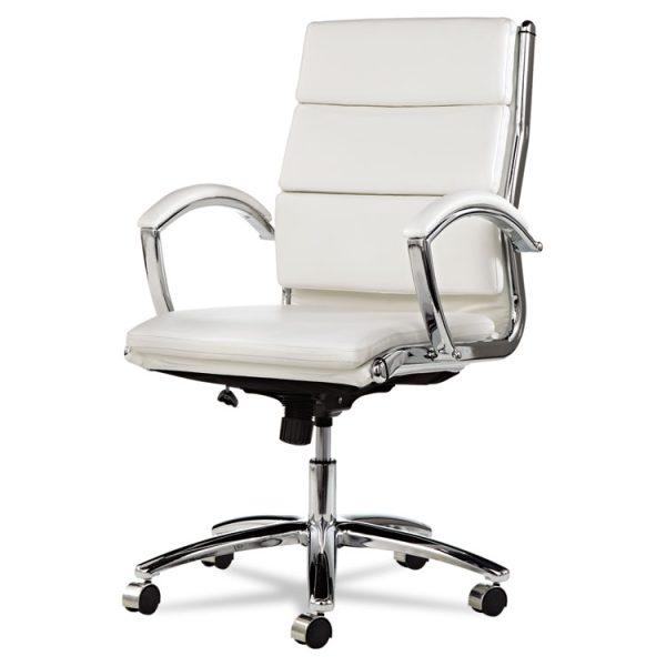 Alera Neratoli Mid-Back Slim Profile Chair, Faux Leather, Up To 275 Lb, 18.3" To 21.85" Seat Height, White Seat/back, Chrome - Image 3