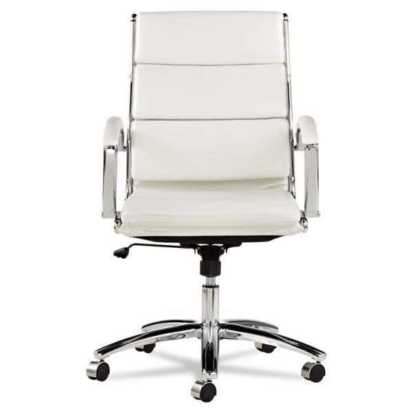 Alera Neratoli Mid-Back Slim Profile Chair, Faux Leather, Up To 275 Lb, 18.3" To 21.85" Seat Height, White Seat/back, Chrome - Image 4