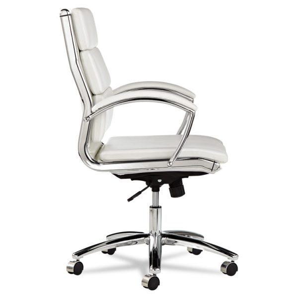 Alera Neratoli Mid-Back Slim Profile Chair, Faux Leather, Up To 275 Lb, 18.3" To 21.85" Seat Height, White Seat/back, Chrome - Image 2