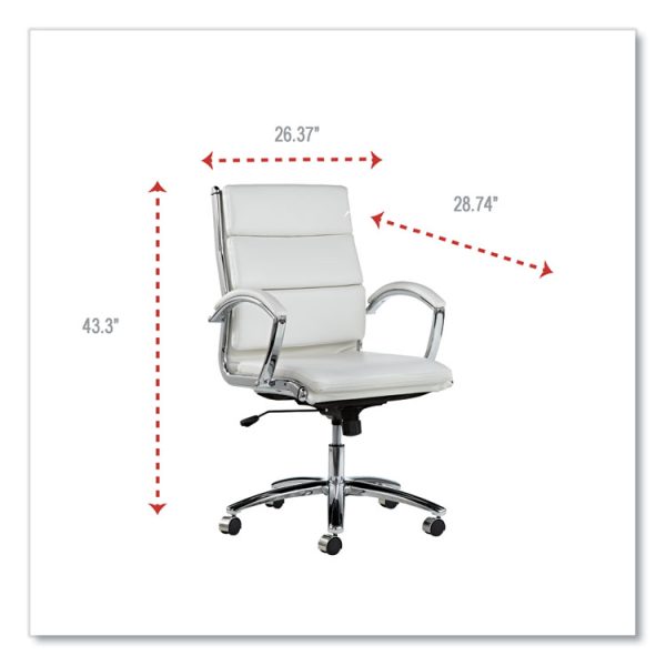 Alera Neratoli Mid-Back Slim Profile Chair, Faux Leather, Up To 275 Lb, 18.3" To 21.85" Seat Height, White Seat/back, Chrome - Image 8