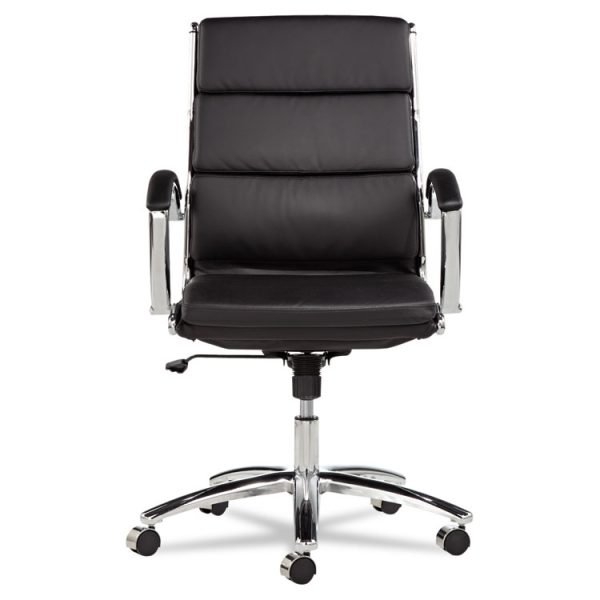 Alera Neratoli Mid-Back Slim Profile Chair, Faux Leather, Supports Up To 275 Lb, Black Seat/back, Chrome Base - Image 4