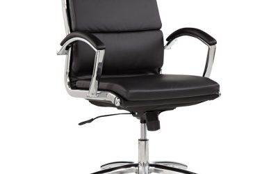 Alera Neratoli Mid-Back Slim Profile Chair, Faux Leather, Supports Up To 275 Lb, Black Seat/back, Chrome Base