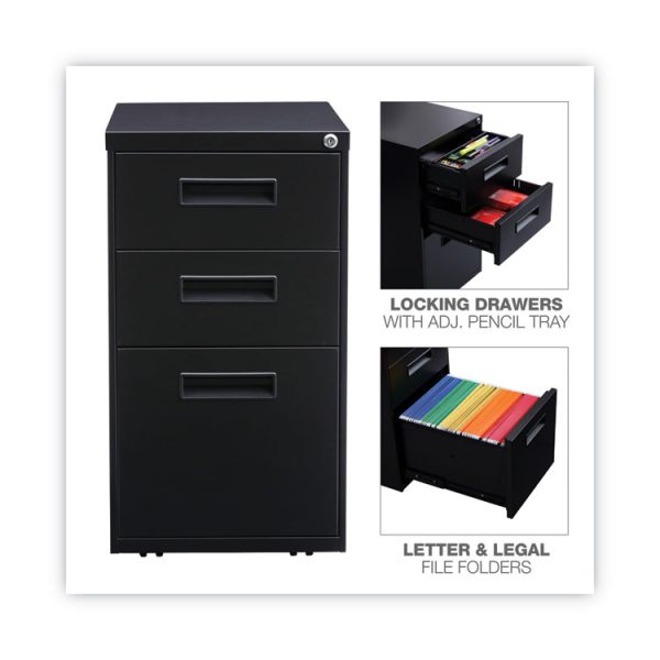 File Pedestal, Left Or Right, 3-Drawers: Box/box/file, Legal/letter, Black, 14.96" X 19.29" X 27.75" - Image 4