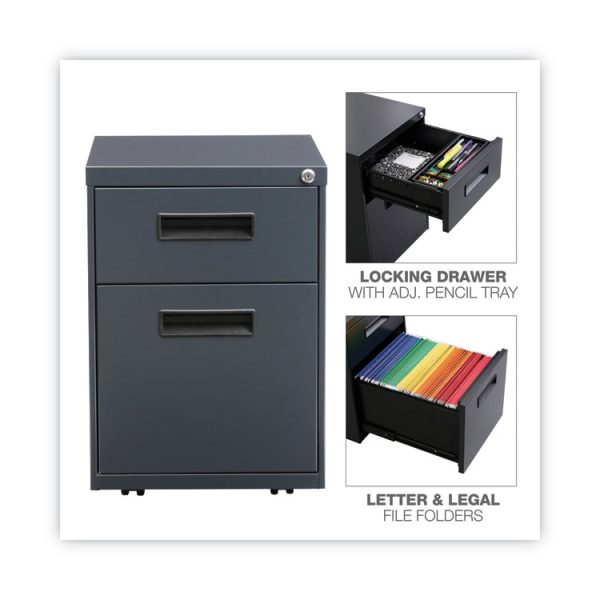 File Pedestal, Left Or Right, 2-Drawers: Box/file, Legal/letter, Charcoal, 14.96" X 19.29" X 21.65" - Image 4