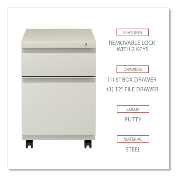 File Pedestal With Full-Length Pull, Left Or Right, 2-Drawers: Box/file, Legal/letter, Putty, 14.96" X 19.29" X 21.65" - Image 3