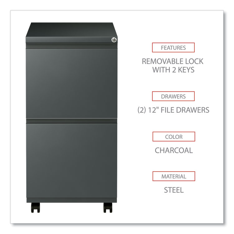File Pedestal With Full-Length Pull, Left Or Right, 2 Legal/letter-Size File Drawers, Charcoal, 14.96" X 19.29" X 27.75" - Image 3