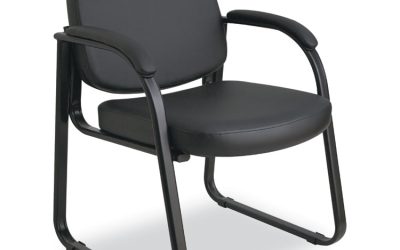 Alera Genaro Series Faux Leather Half-Back Sled Base Guest Chair, 25″ x 24.80″ x 33.66″, Black Seat, Black Back, Black Base