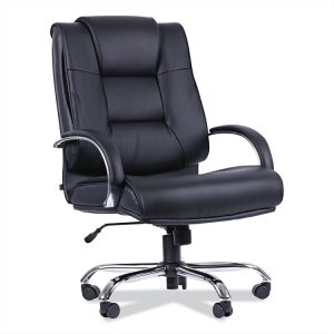 Alera Ravino Big/tall High-Back Bonded Leather Chair, Headrest, Supports 450 Lb, 20.07" To 23.74" Seat, Black, Chrome Base