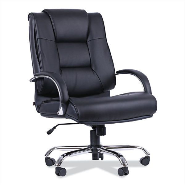Alera Ravino Big/tall High-Back Bonded Leather Chair, Headrest, Supports 450 Lb, 20.07" To 23.74" Seat, Black, Chrome Base