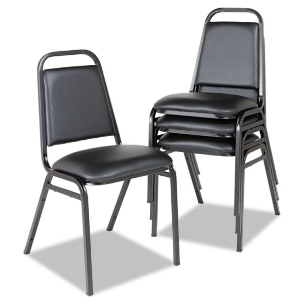 Padded Steel Stacking Chair, Supports Up to 250 lb, 18.5" Seat Height, Black Seat, Black Back, Black Base, 4/Carton - Image 2