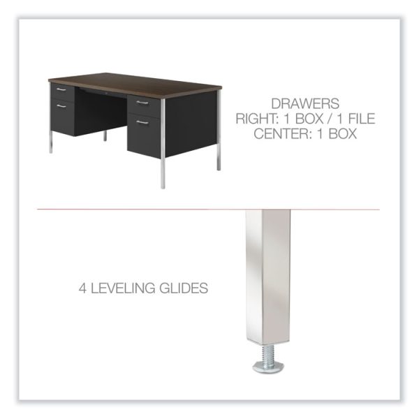 Double Pedestal Steel Credenza, 60w X 24d X 29.5h, Mocha/black - Image 3