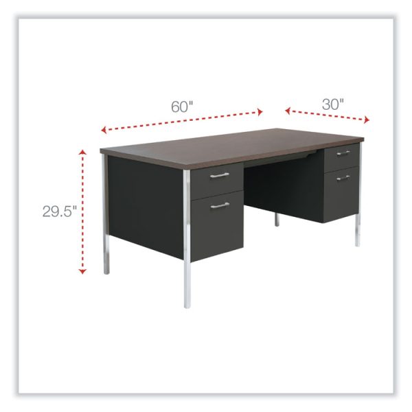 Double Pedestal Steel Desk, 60" x 30" x 29.5", Mocha/Black, Chrome-Plated Legs - Image 2